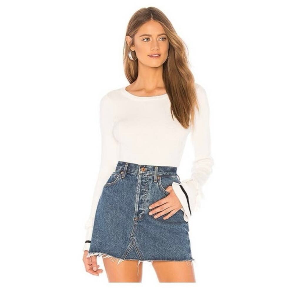 Revolve Lovers + Friends Waterloo White Knit Top Sporty Prep Ruffle Long Sleeve